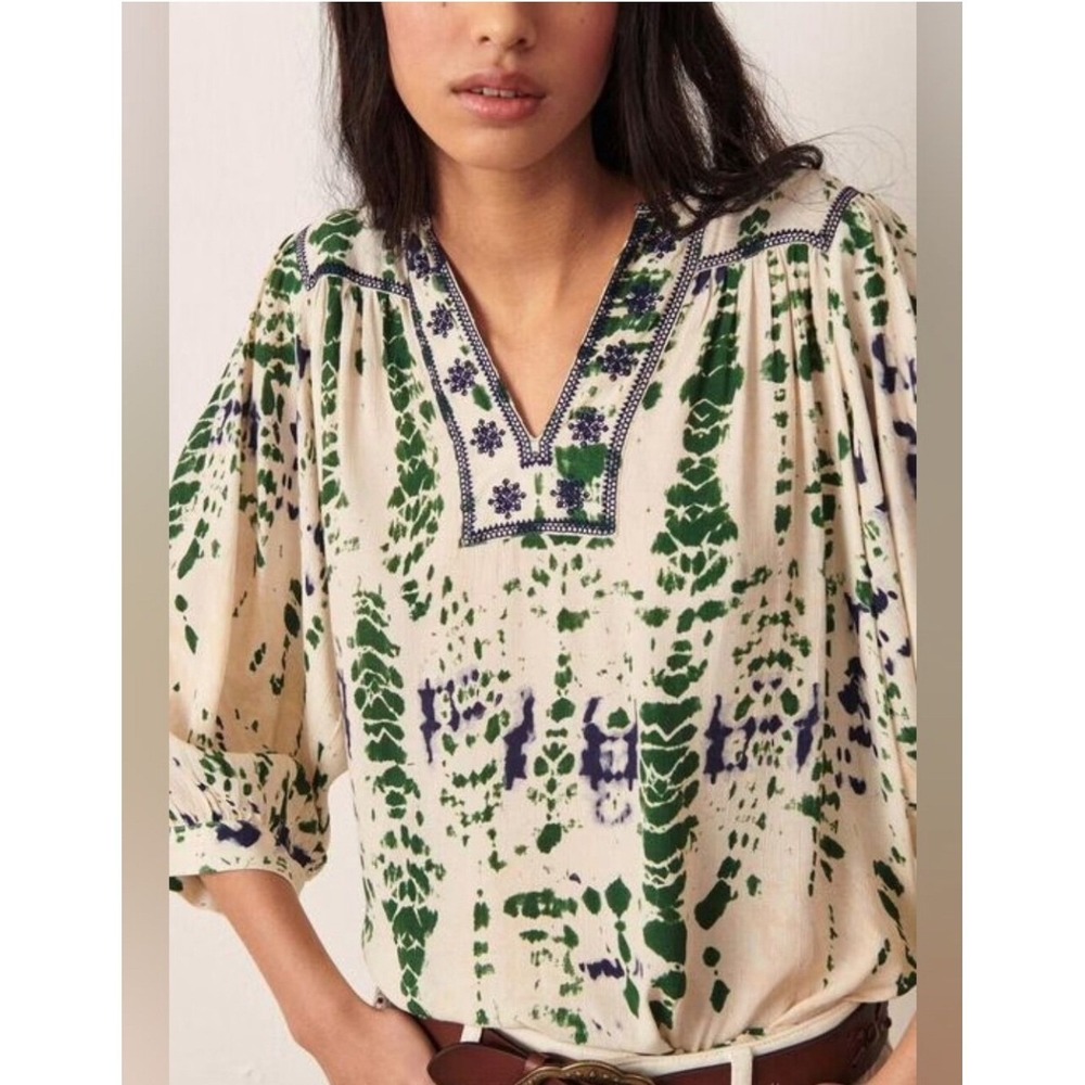 ba&sh Idris Blouse Embroidered‎ Tie Dye Viscose Top US Size 4 Boho